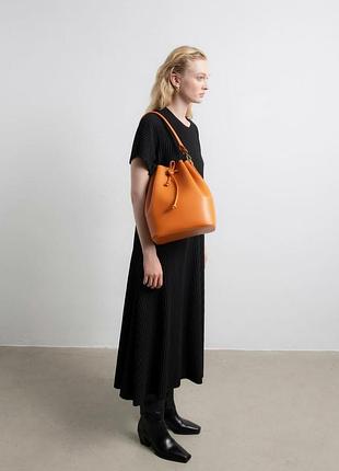 Agneel кожаная luxury goods сумка ведро на завязках alessa оранжевого цвета /13559/