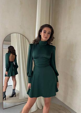 Накладной платеж ❤ праздничное шелковое платье с рукавами фонариками открытой спиной и бантом под горло