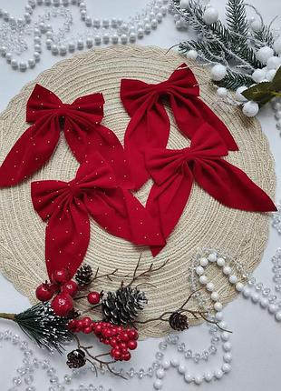 Бантики детские, гольфики детские, красные бантики, новогодние аксессуары для девушек, бантики бархатные, бант