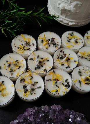 Набор ароматических свечей-таблеток с лепестками и травами (12 шт.) жасмин