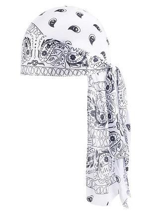 Бандана пирата белая, универ размер, рисунок, шёлк