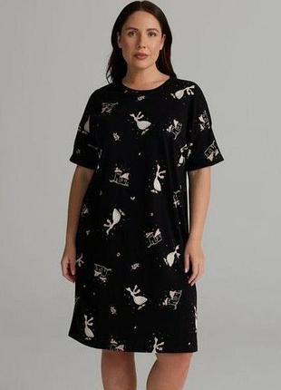 Хлопковая туника для дома 62287 большой размер hays черная с принтом