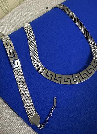 ▪️жіночій ланцюжок на шию з браслетом у комплекті, медична сталь.