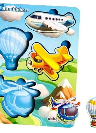 Деревянный пазл-вкладыш "транспорт-1" ubumblebees (псф114) psf114 фон с подсказкой