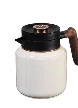 Чайник термос с индикатором температуры и заварником 1 л белый hp-14-51w