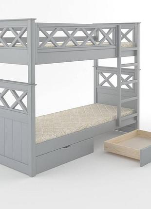 Двоярусне дитяче ліжко mebigrand мальта світло-сірий (ral 7040) 80х190 см з ящиками (dmbg-2297)