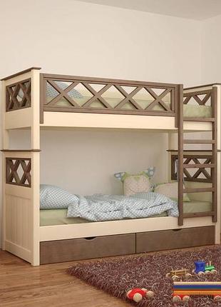 Двоярусне дитяче ліжко mebigrand мальта айворі + горіх лісовий 80х190 см з ящиками (dmbg-2305)