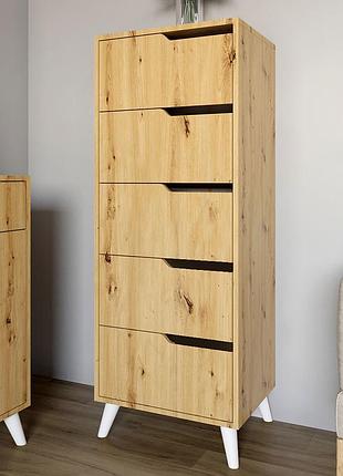 Комод высокий с белыми ножками 5 ящиков м-зон борн 500 дуб артизан (mzn-031106)