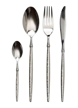 Набір столових приборів золото на 6 персон 24 предмети ложки, виделки, ножі срібло hp-20-14