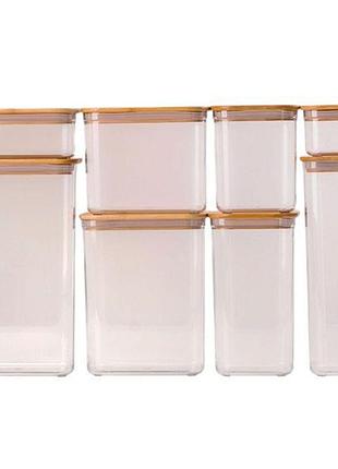 Набір банок для сипучих продуктів 8 штук ємності з бамбуковою кришкою hp-1303