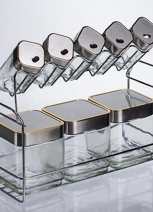 Набір ємностей для зберігання 8 штук по 100/700 мл на металевій підставці hp-1347