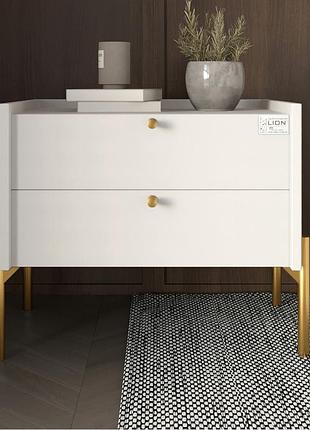 Тумба прикроватная lion wood с двумя ящиками нимфея альба (белый) (золотые ножки) (lion-041357) топ
