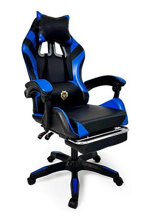 Геймерське крісло primaveo з ергономічними подушками та висувною підставкою для ніг, чорний/синій