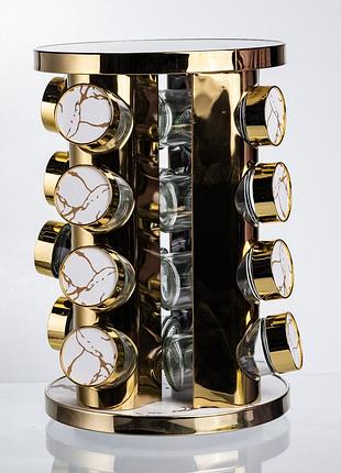 Карусель для спецій 16 баночок по 100 мл, білий мармур hp-1371