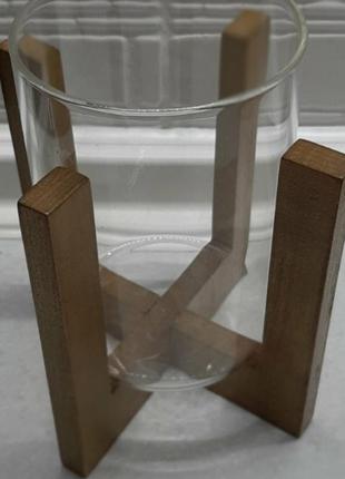 Підсвічник скляний на дерев'яній підставці4 фото
