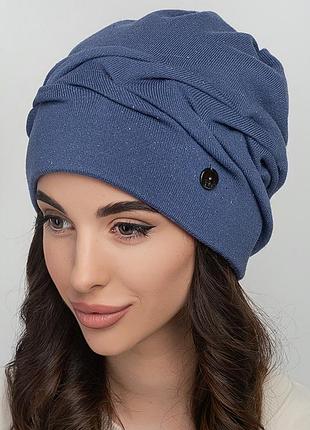 Жіноча шапка тюрбан із драпірованою прикрасою з флісом джинс