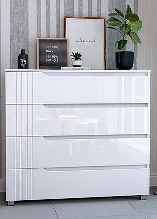 Комод белый глянец портленд к-40: современный мдф, 4 ящика, 100x99x40 см