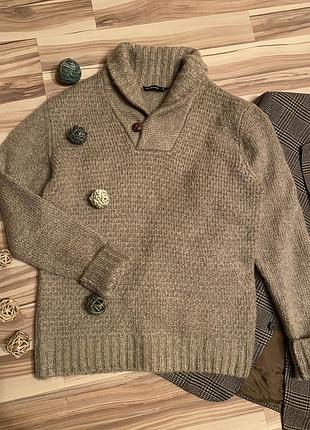 Тепла кофта, джемпер з шалевим коміром, 16% вовни складі (великобританія🇬🇧)