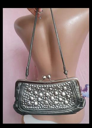 Вінтажна срібляста сумка клатч з прикрасами