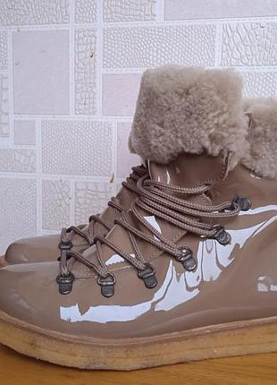 Лаковые ботинки 39р. 25.5см зимние с натуральным мехом