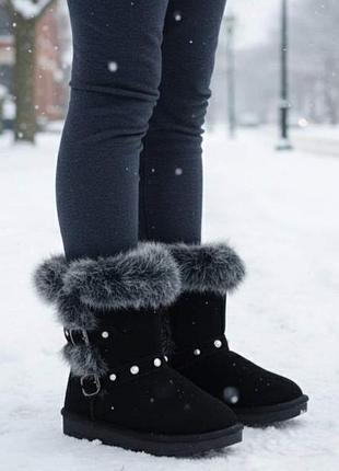 Дитячі зимові угги hengji чорні з хутром та стразами ❄️✨