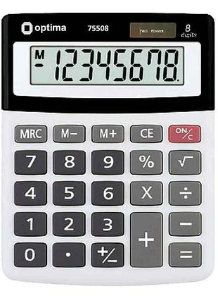Калькулятор настільний optima, 8 розрядів, розмір 134*107*34 мм o75508 тм optima
