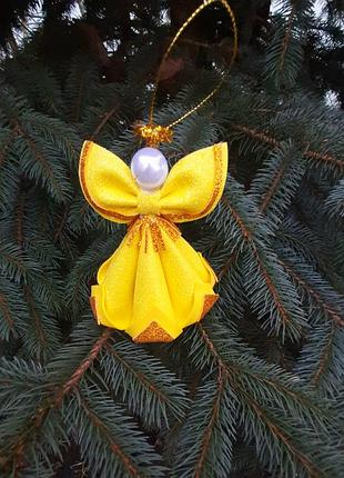 Янгоятка, ангел на елку, рождественский ангел, желтый ангелочек из фоамирана, ручная работа, сувенир на резьбу