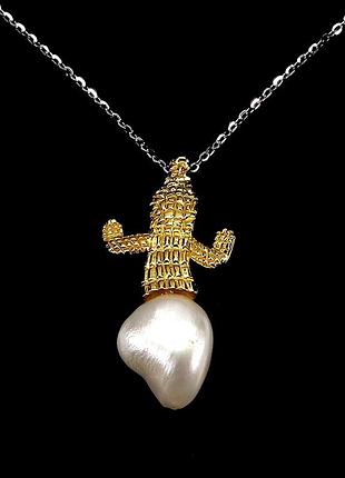 Серебряный позолоченный кулон с натуральной барочной жемчужиной