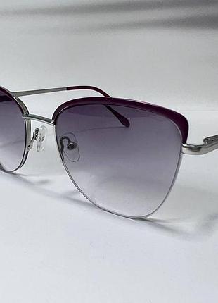 Окуляри жіночі коригувальні зір тоновані котяче око в металевій оправі дужки на флексах бордовий, -9.0