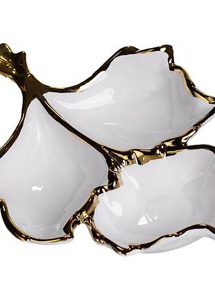 Менажница фарфоровая на 3 секции для закусок 27×19.5×4 (см) тарелка менажница белый с золотом zbsy-12