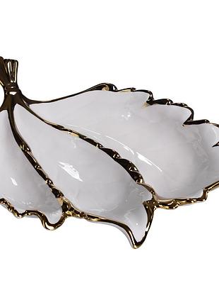 Менажница фарфоровая на 3 секции для закусок 40×25×7.5 (см) тарелка менажница белый с золотом zbsy-16