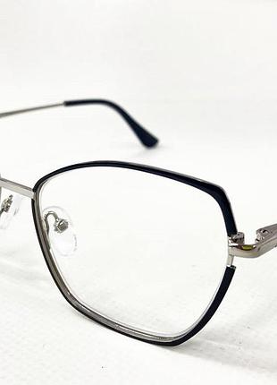Корректирующие очки для зрения женские в металлической оправе с серебристой фурнитурой дужки на флексах черный, +3.75