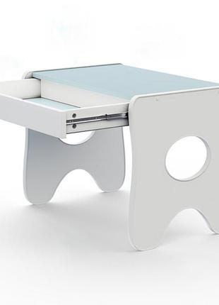 Удобный столик в детскую комнату 70×45×51, детский игральный стол с ящиком, белый с голубым