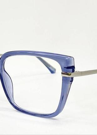 Очки для коррекции зрения женские трапеции в пластиковой полупрозрачной оправе тоненькие металлические дужки сиреневый, -3.5