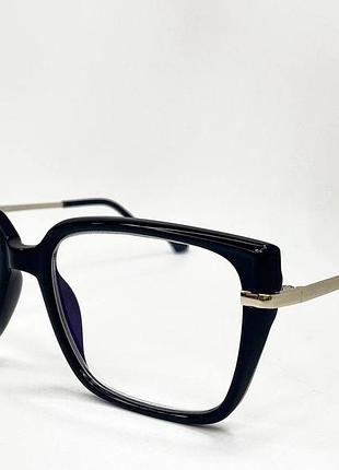 Очки для коррекции зрения женские трапеции в пластиковой полупрозрачной оправе тоненькие металлические дужки черный, -2.0