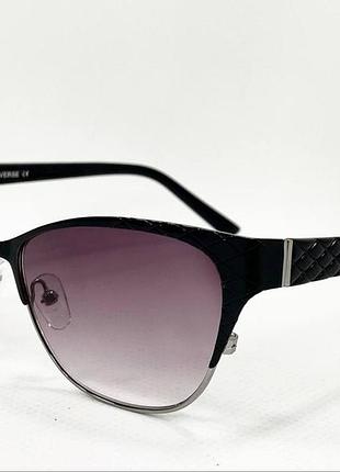 Корректирующие очки для зрения женские лисички тонированные в металлической оправе с выраженным верхом черный, +3.0