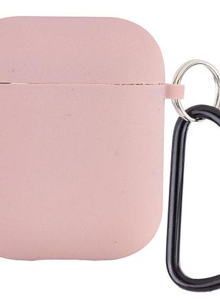 Силиконовый футляр с микрофиброй для наушников airpods 1/2 розовый / pink sand