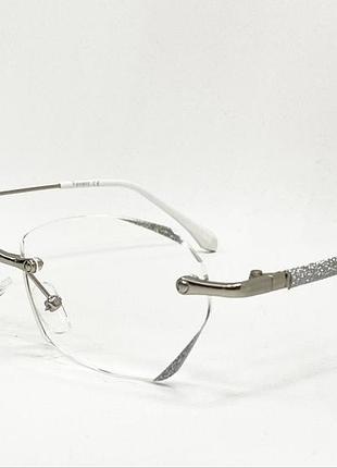 Очки для коррекции зрения женские безоправные узенькие с защитой от uv украшенные блестками по краям линзы серебристый, +3.0