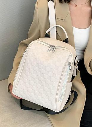 Жіноча сумка рюкзак трансформер, сумка-рюкзак жіноча в клітинку молочний