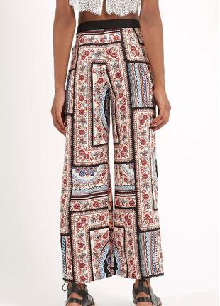 Штаны topshop petite scarf print wide leg trousers6 фото