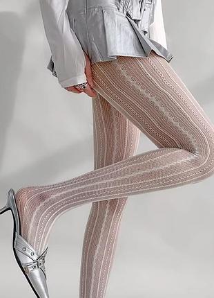 Колготки білі з геометричною смужкою лолита coquette