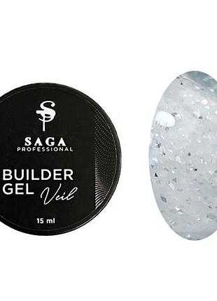 Гель для нарощування saga builder gel veil 21 (молочний з блискітками), 15 мл