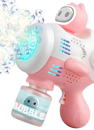 Детский пистолет для мыльных пузырей, от батареек, bubble maker, розовый