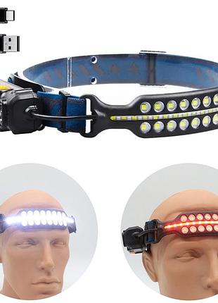 Фонарик налобный 6в1 на аккумуляторе, с зарядкой от usb, bl w690-2