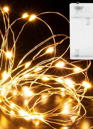 Светодиодная гирлянда на батарейках 8м 100led, капля росы, теплый белый