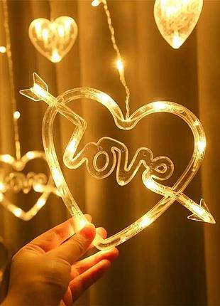 Гирлянда штора 2,5х0,8 м, на 128 led, 220v "love" теплый белый