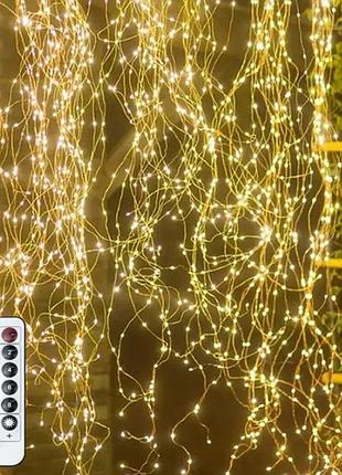 Гірлянда кінський хвіст від usb, 3 метри, 600led, 20ниток + пульт, теплий білий