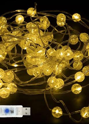 Гирлянда лампочки от usb, 10м, 100led, теплый белый
