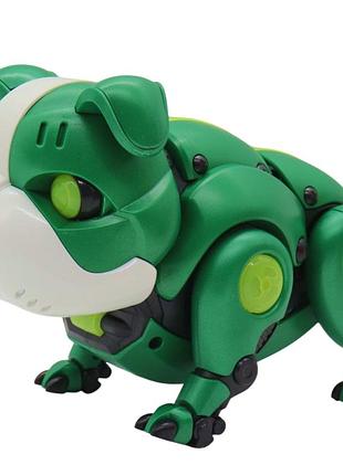 Інтерактивна іграшка собака бульдог, на батарейках, 13 см, mecha dog r11, зелений