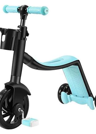 Дитячий самокат біговел велосипед scooter 3 в 1, блакитний